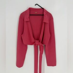 Cult Gaia Tory Knit Wrap Cropped Collar Top In Blossom